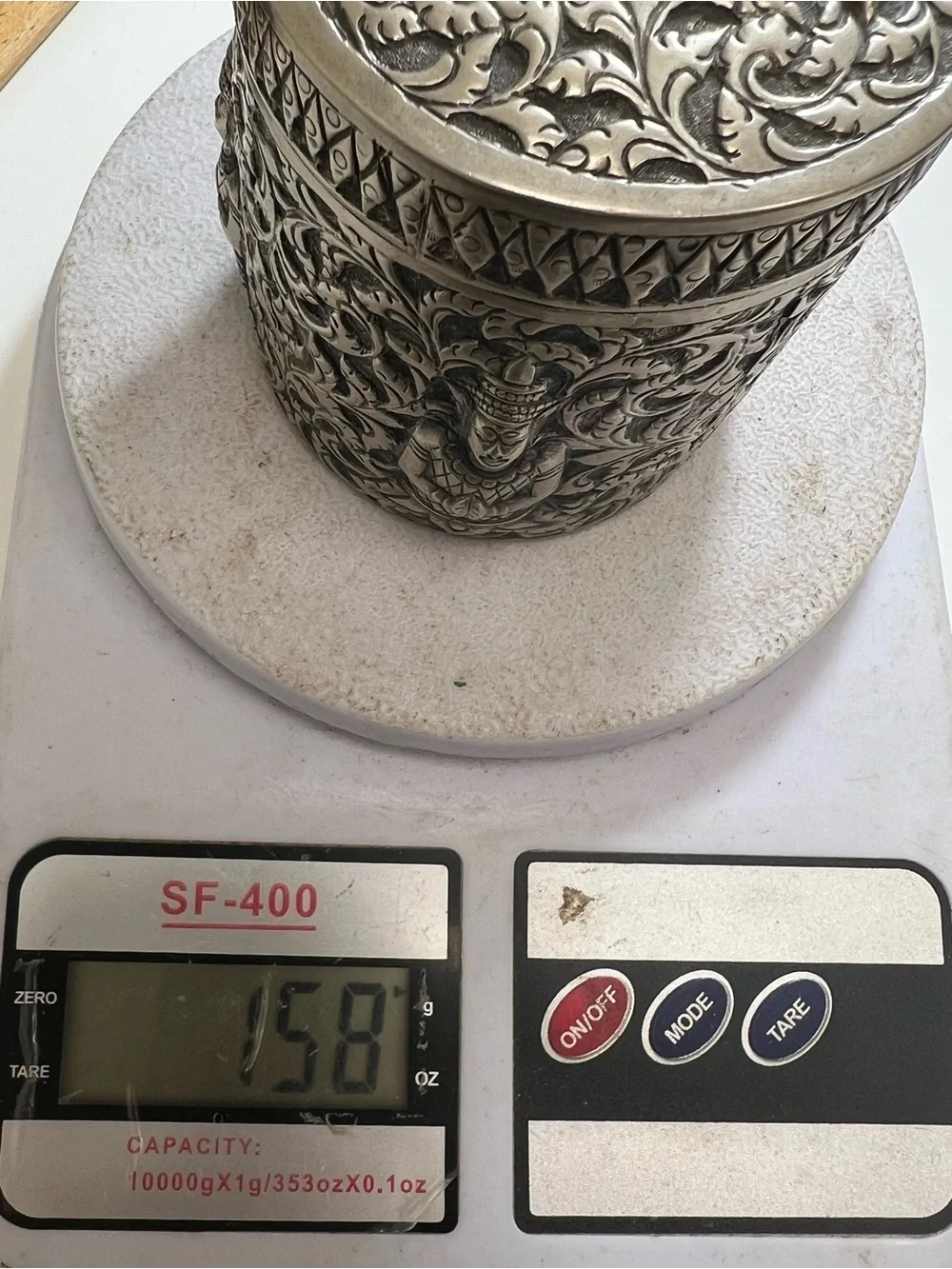 Burmese 950 silver betel box canister intricate repoussé floral designs